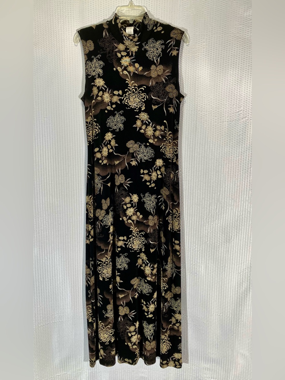 Ronni Nicole Black Maxi Dress with Gold Floral Print